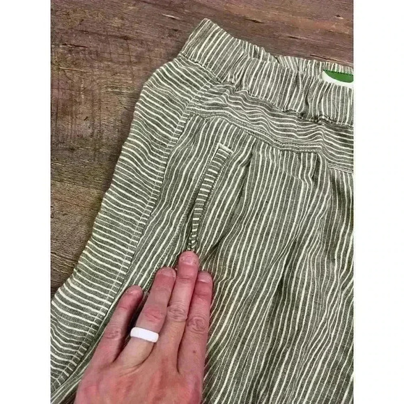 Anthropologie 100% Linen Pull On Pants Green Lagenlook Striped Lightweight S - Picture 3 of 9